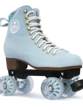 Light Blue Women's High-Top Roller Skate Boots with White Laces